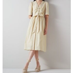 LK Bennett Hendrick Beige and Silver Stripe Cotton Dress 12